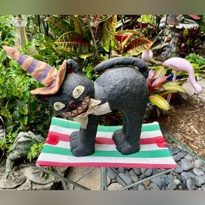 Vtg FOLK ART HALLOWEEN CAT 🐈‍⬛